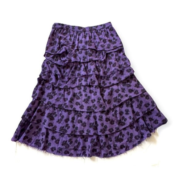 COMME DES GARÇONS Tricot  Floral Print Wool Tiered Midi Skirt - Picture 6 of 14